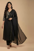Pure 60/60 Cambrics Black Embroidered Kurta Set with Dupatta