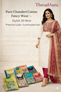 Pure Chanderi Cotton Fancy Wear – 3D Work Salwar Suit | Multi-Color