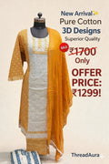 Pure Cotton 3D Desi Pant Suit – White & Mustard | Superior Quality