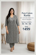 Pure Cotton Kurti – Black Geometric Print | Daily Wear | Plus Size Available